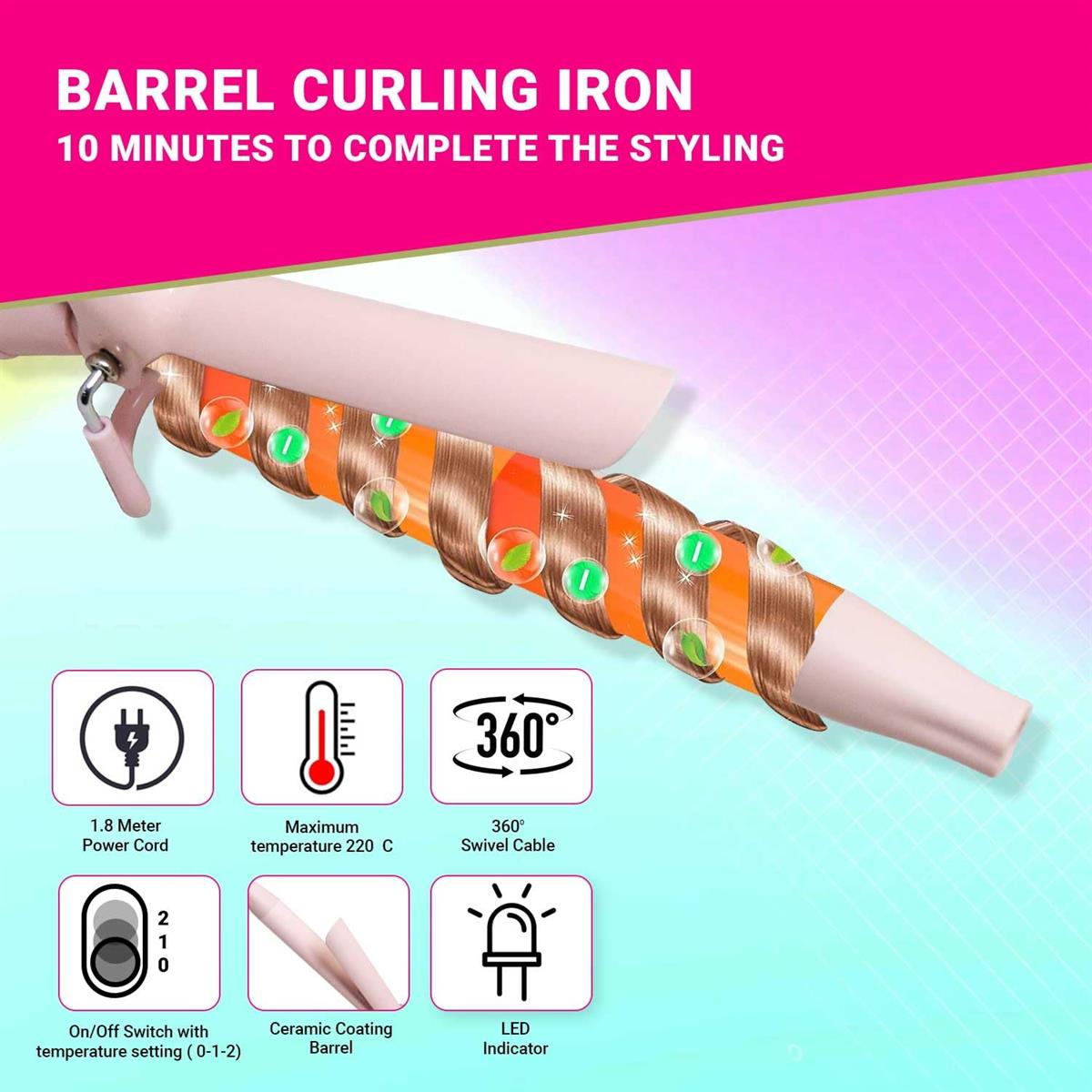 VGR V-565 Professional Hair Curler Iron For Women (Pink) — Image 3 — VGR