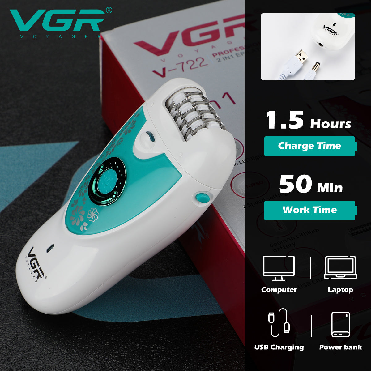 VGR V-722 Professional 2 in 1 Cordless Epilator for Women — Image 4 — VGR