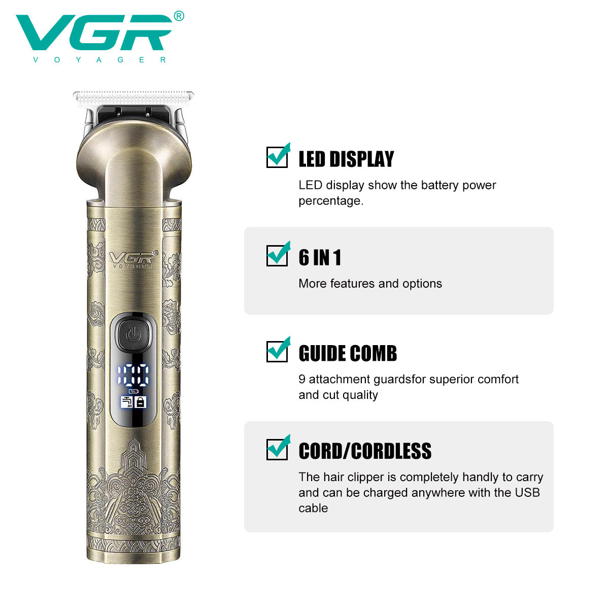 VGR V-109 6-in-1, Face, Hair and Full Body Multi Grooming Kit - Metal Body.
