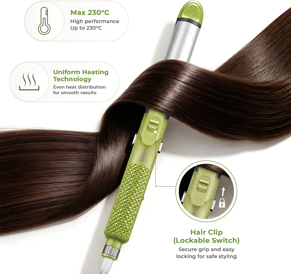 VGR V-569 Professional 4-in-1 Hair Beauty Styler (Green) — Image 5 — VGR