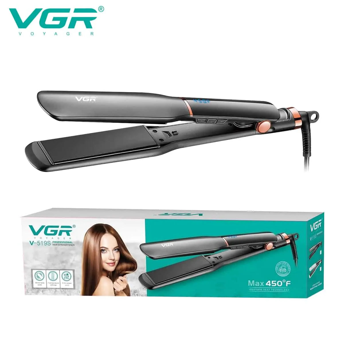 VGR V-519S Professional Hair Straightener 38mm Ceramic Plates — Image 2 — VGR