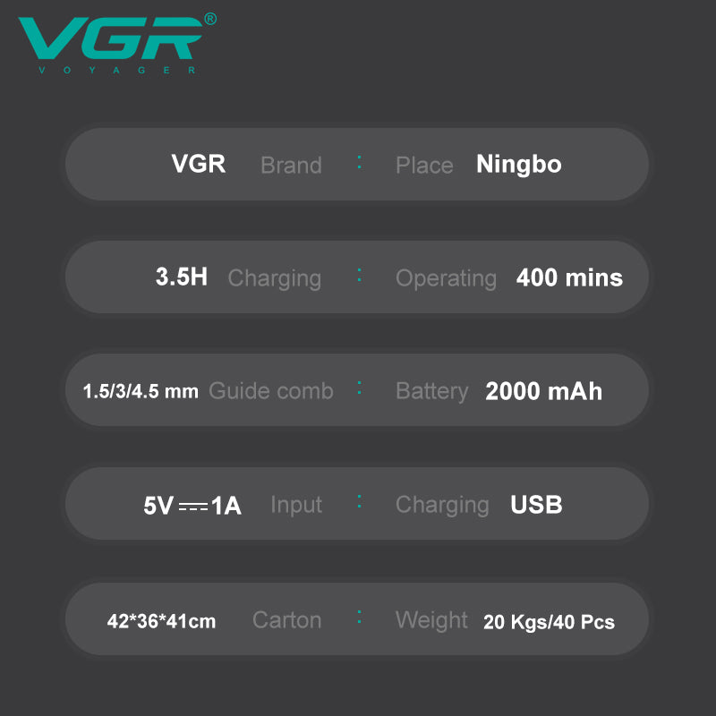 VGR V-987 Turbo 7000RPM Zero Gapped Cordless Hair Clipper — Image 8 — VGR