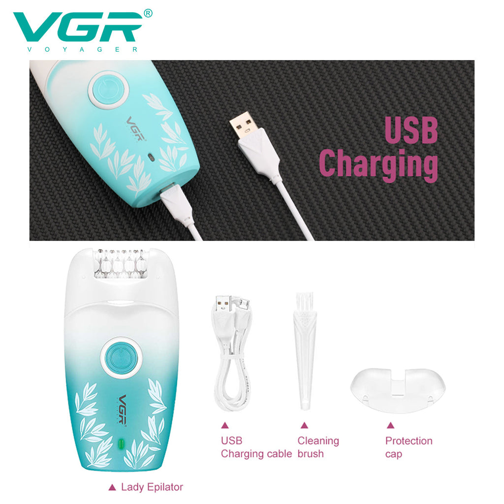 VGR V-738 Female Body Epilator 2 Speeds USB Light — Image 3 — VGR