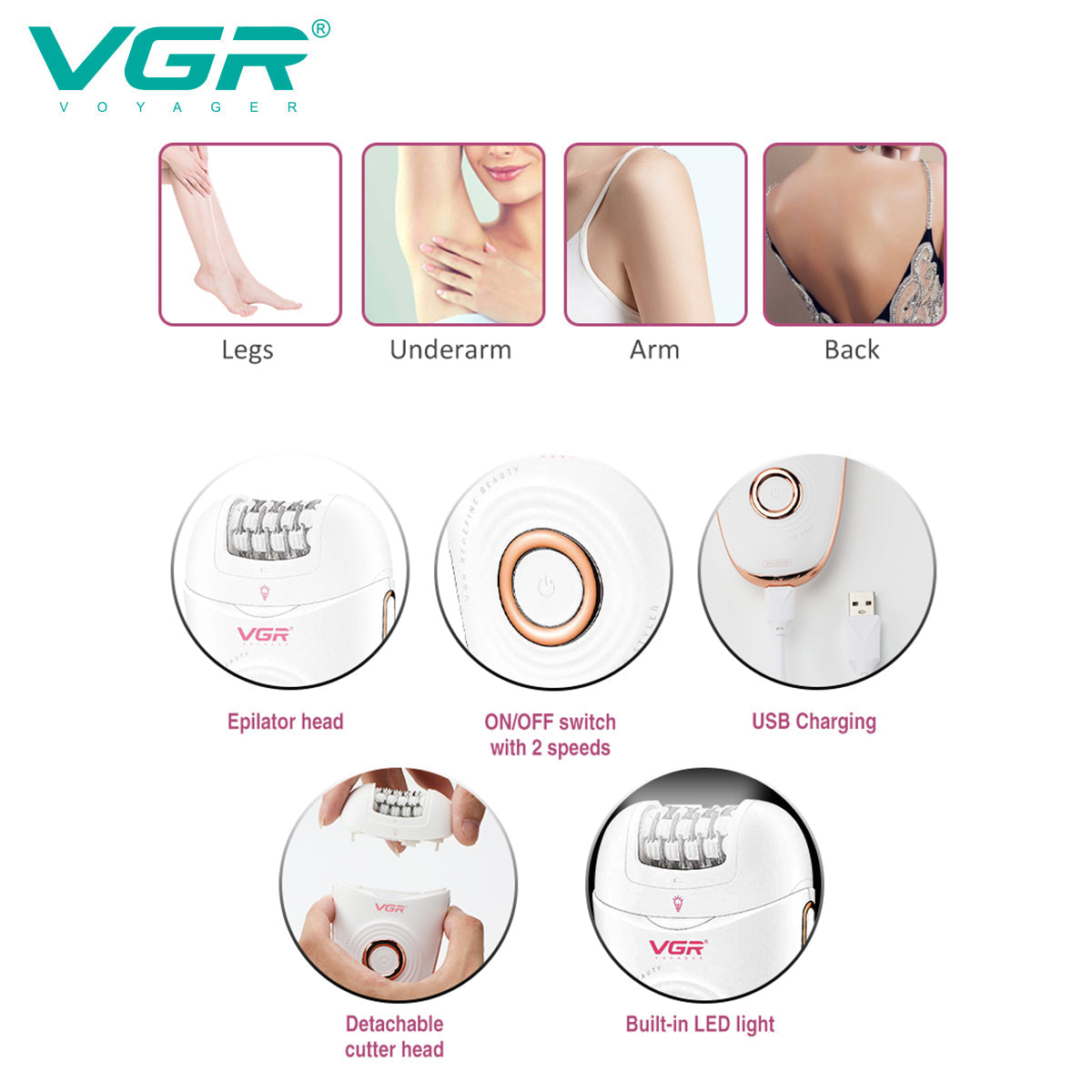 VGR V-739 Female Body Epilator — Image 3 — VGR