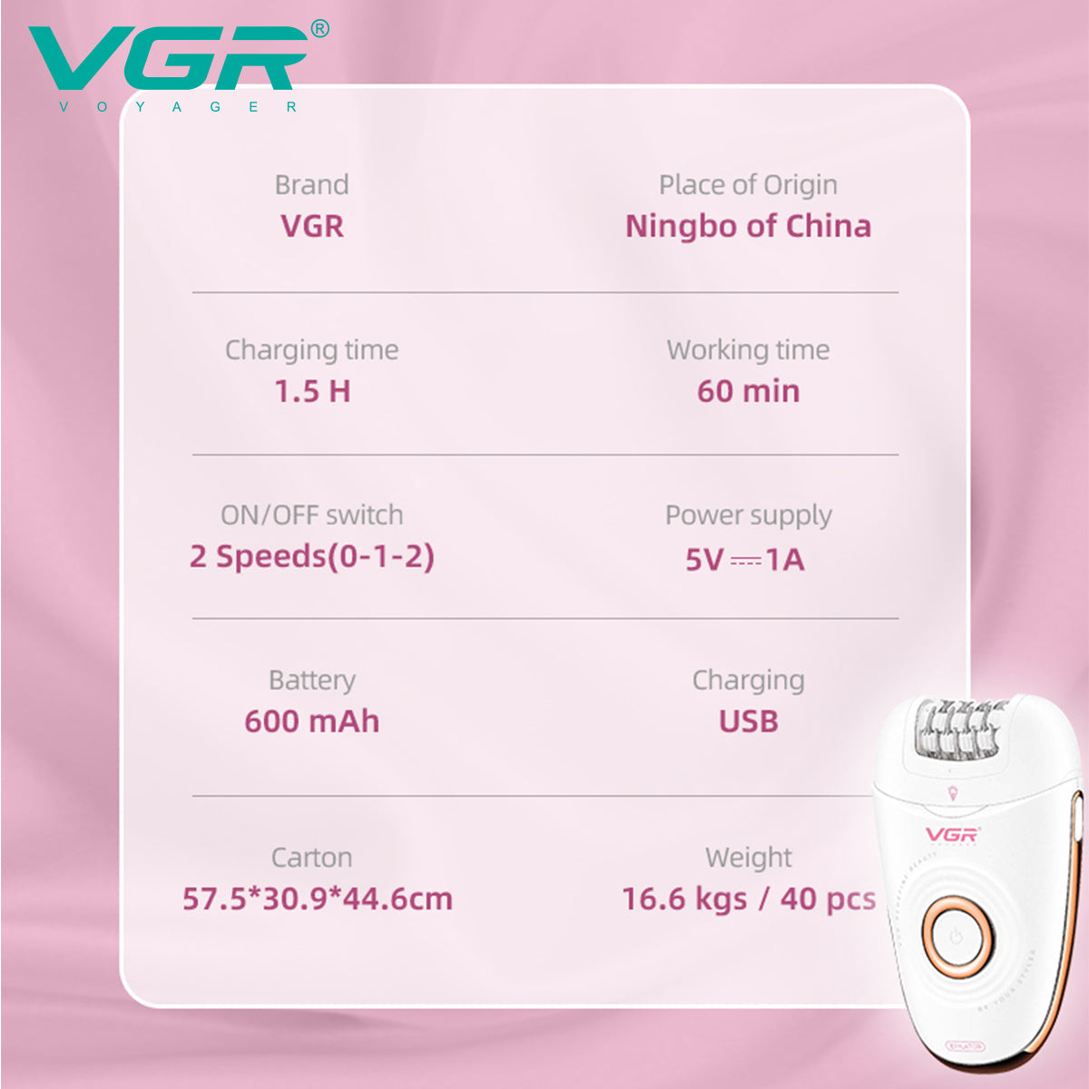 VGR V-739 Female Body Epilator — Image 7 — VGR