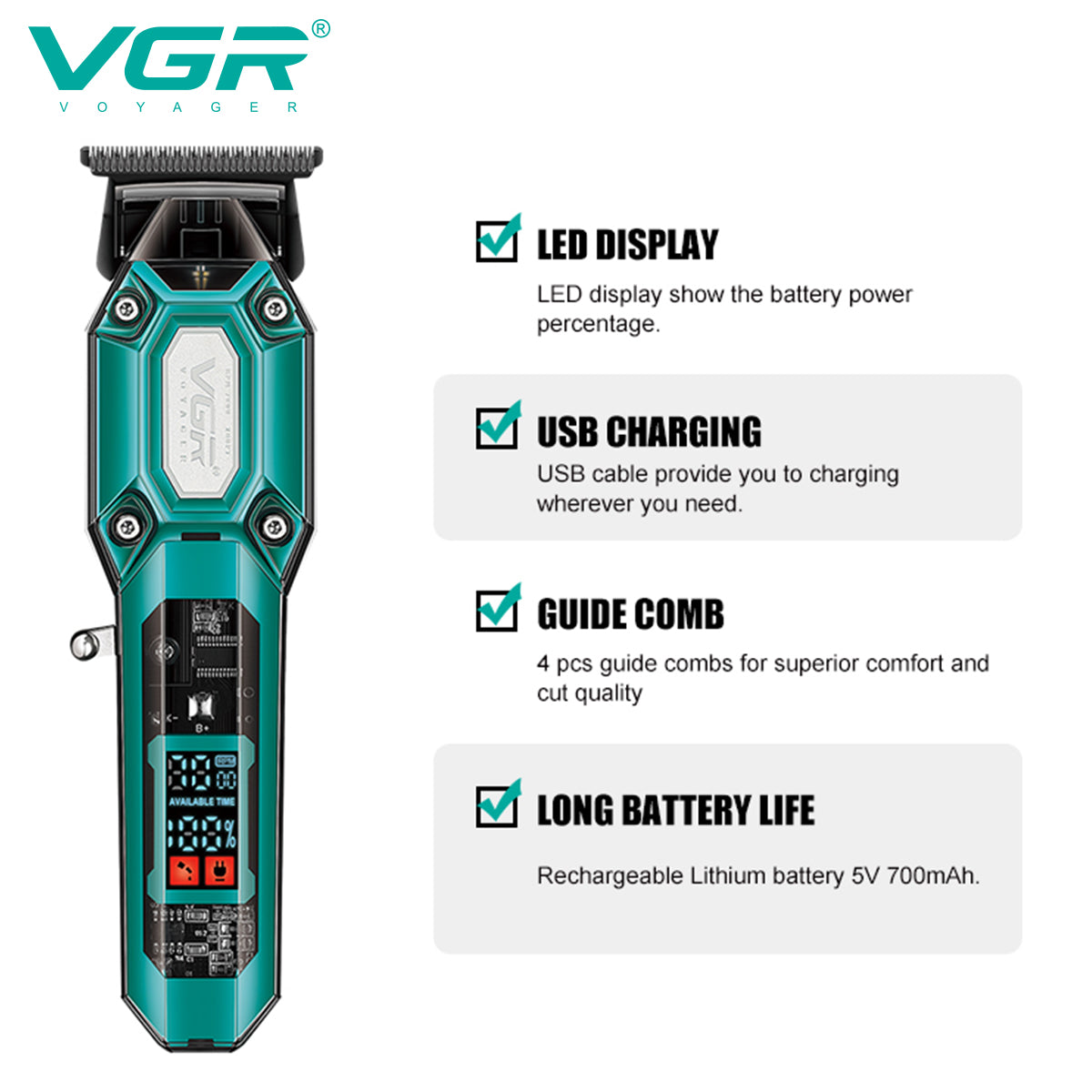 VGR V-900 Professional Salon Series Hair Trimmer for Men's - 120 Min Runtime — Image 4 — VGR