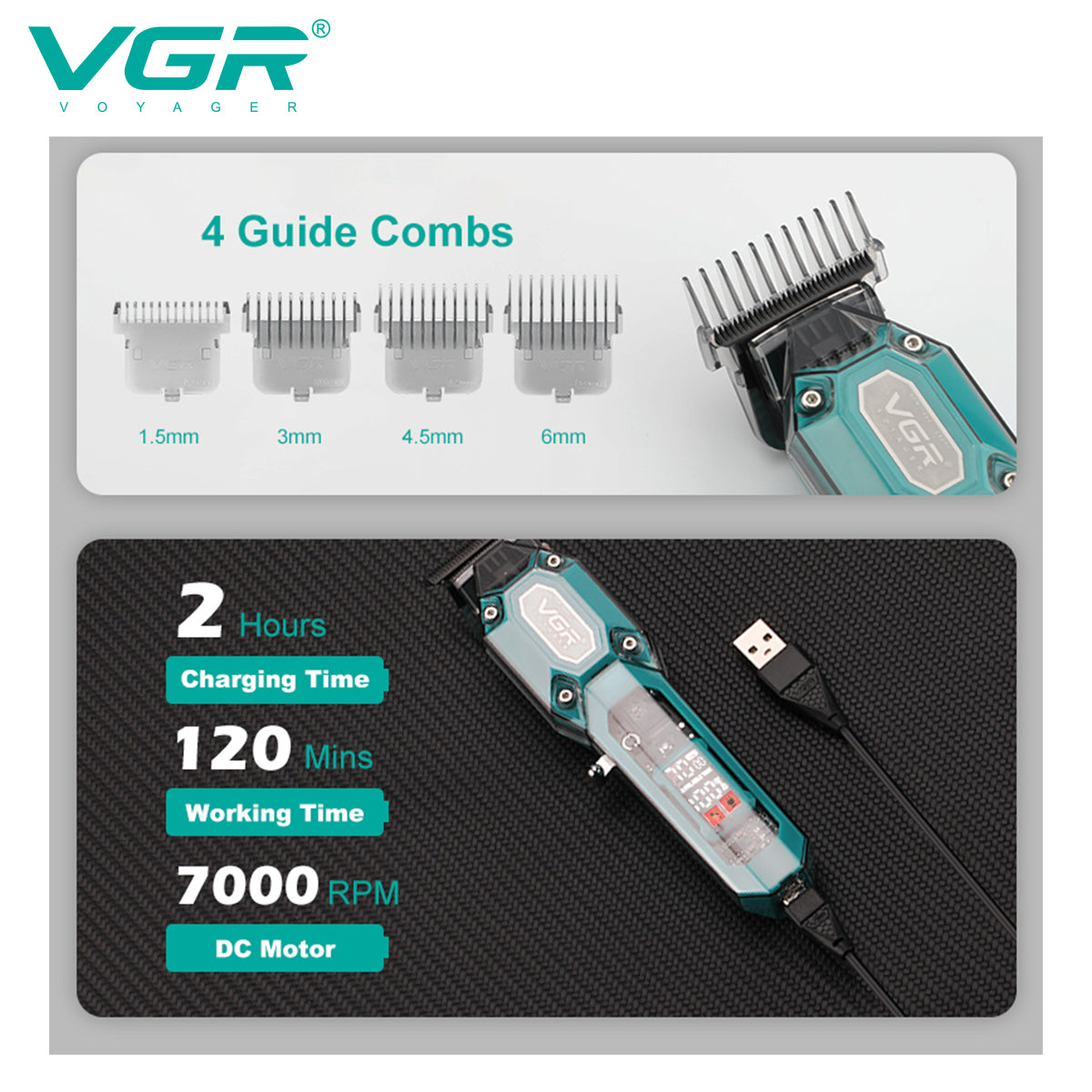 VGR V-900 Professional Salon Series Hair Trimmer for Men's - 120 Min Runtime — Image 6 — VGR