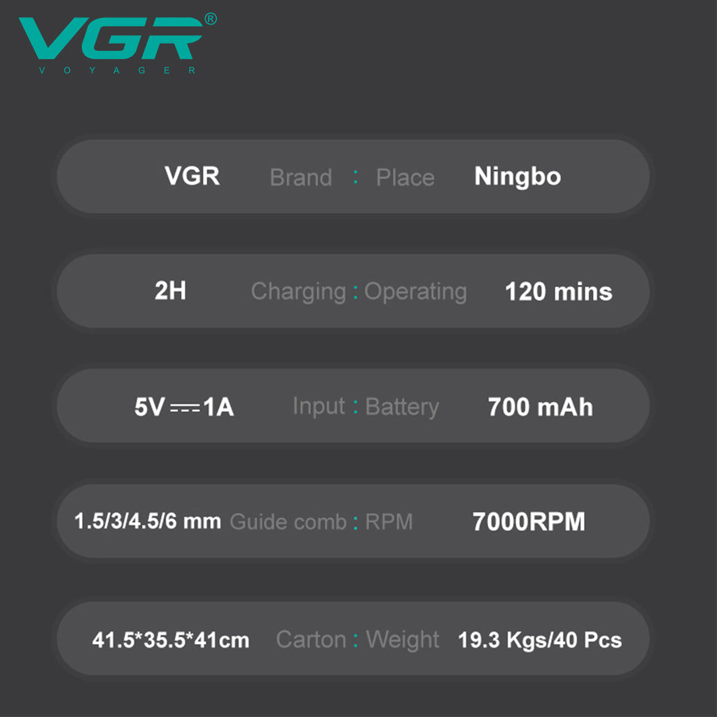VGR V-900 Professional Salon Series Hair Trimmer for Men's - 120 Min Runtime — Image 7 — VGR