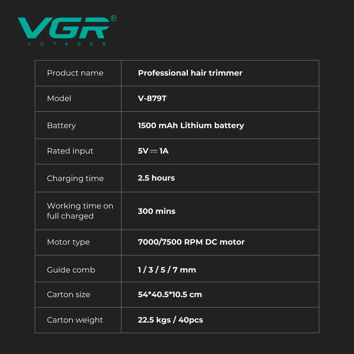 VGR V-879T Professional Hair Trimmer (Blue)