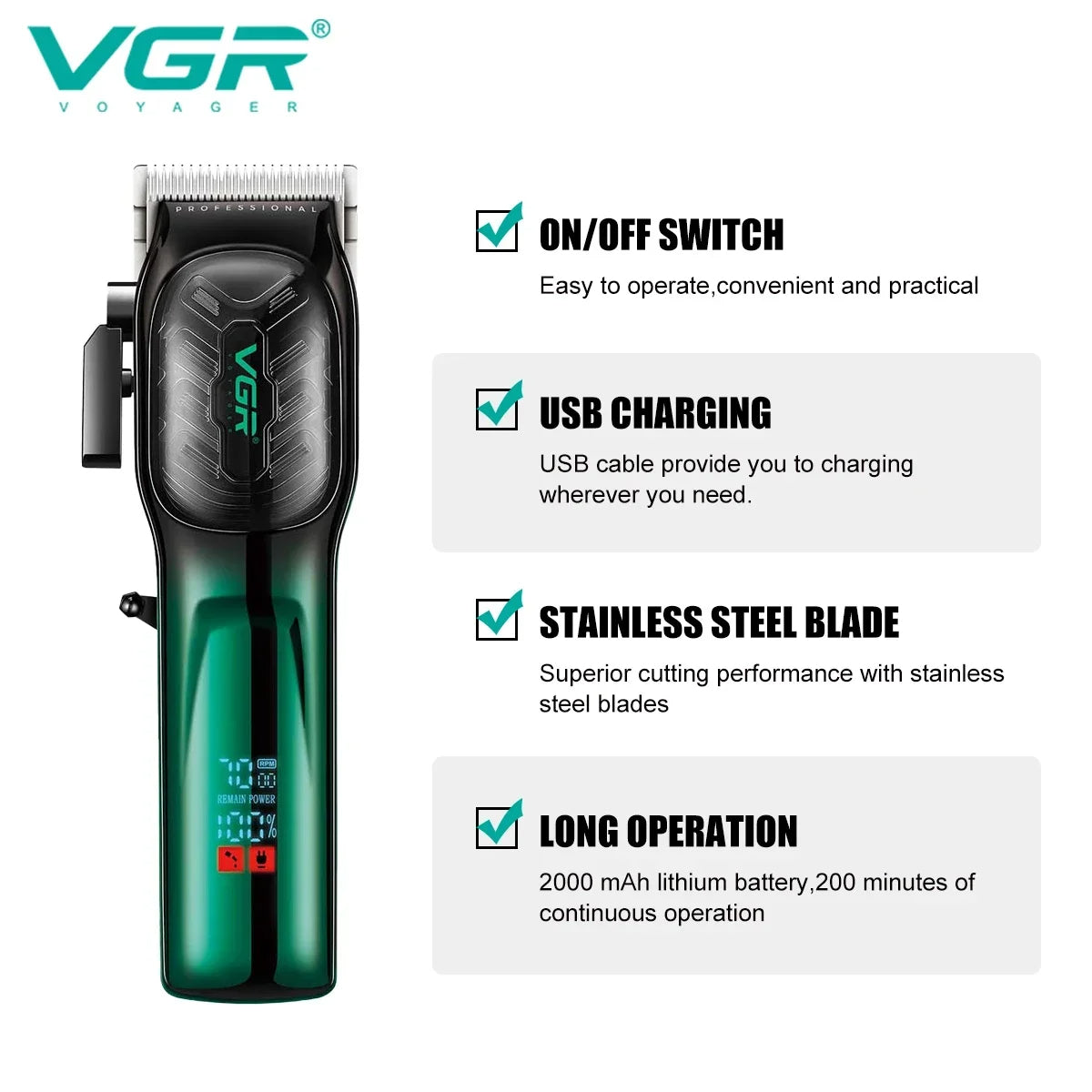 VGR V-654 Hair Trimmer Professional Hair Clipper — Image 2 — VGR