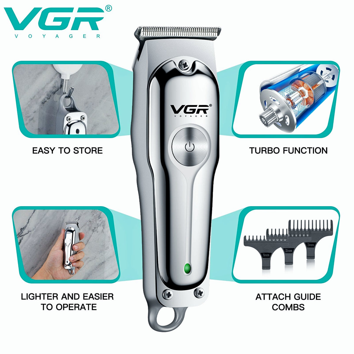 VGR V-071 Professional Hair Trimmer Mini Rechargeable 2 Speed Adjustment — Image 2 — VGR