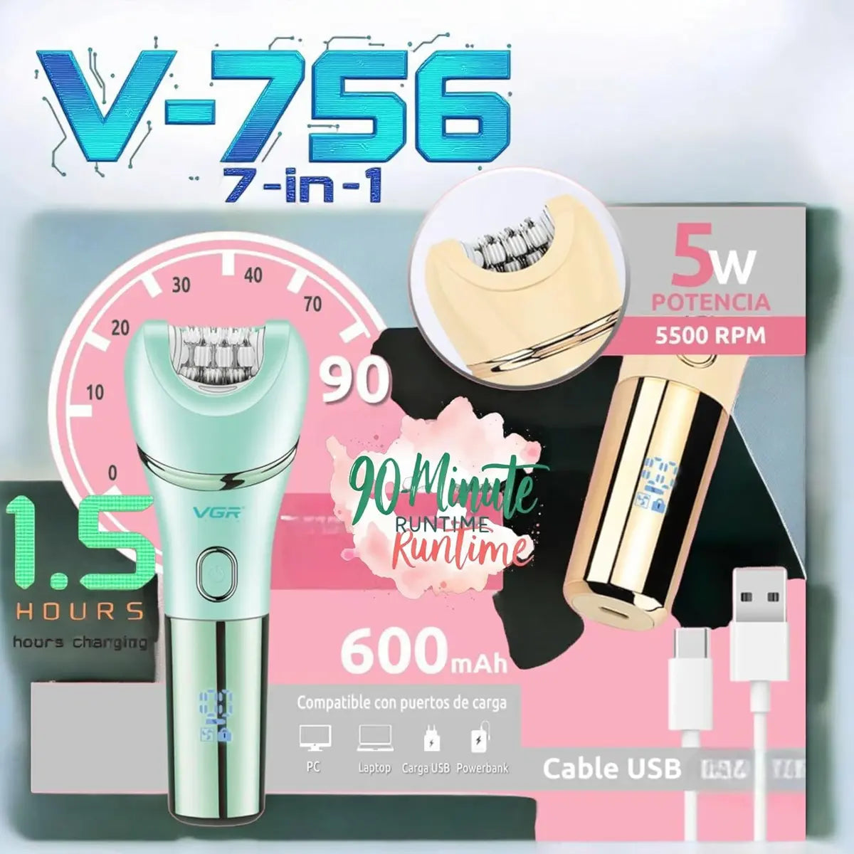 VGR V-756 6 in 1 Female Body Epilator — Image 5 — VGR