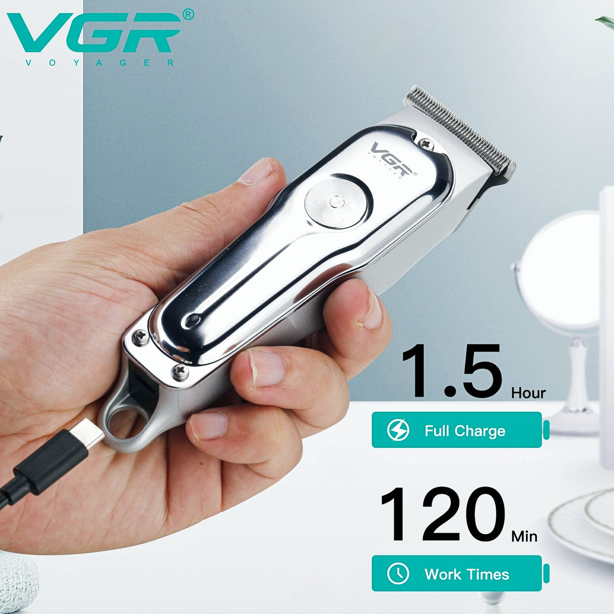 VGR V-071 Professional Hair Trimmer Mini Rechargeable 2 Speed Adjustment — Image 4 — VGR