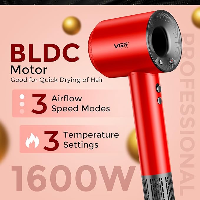 VGR V-445 Professional BLDC Hair Dryer (RED) — Image 5 — VGR