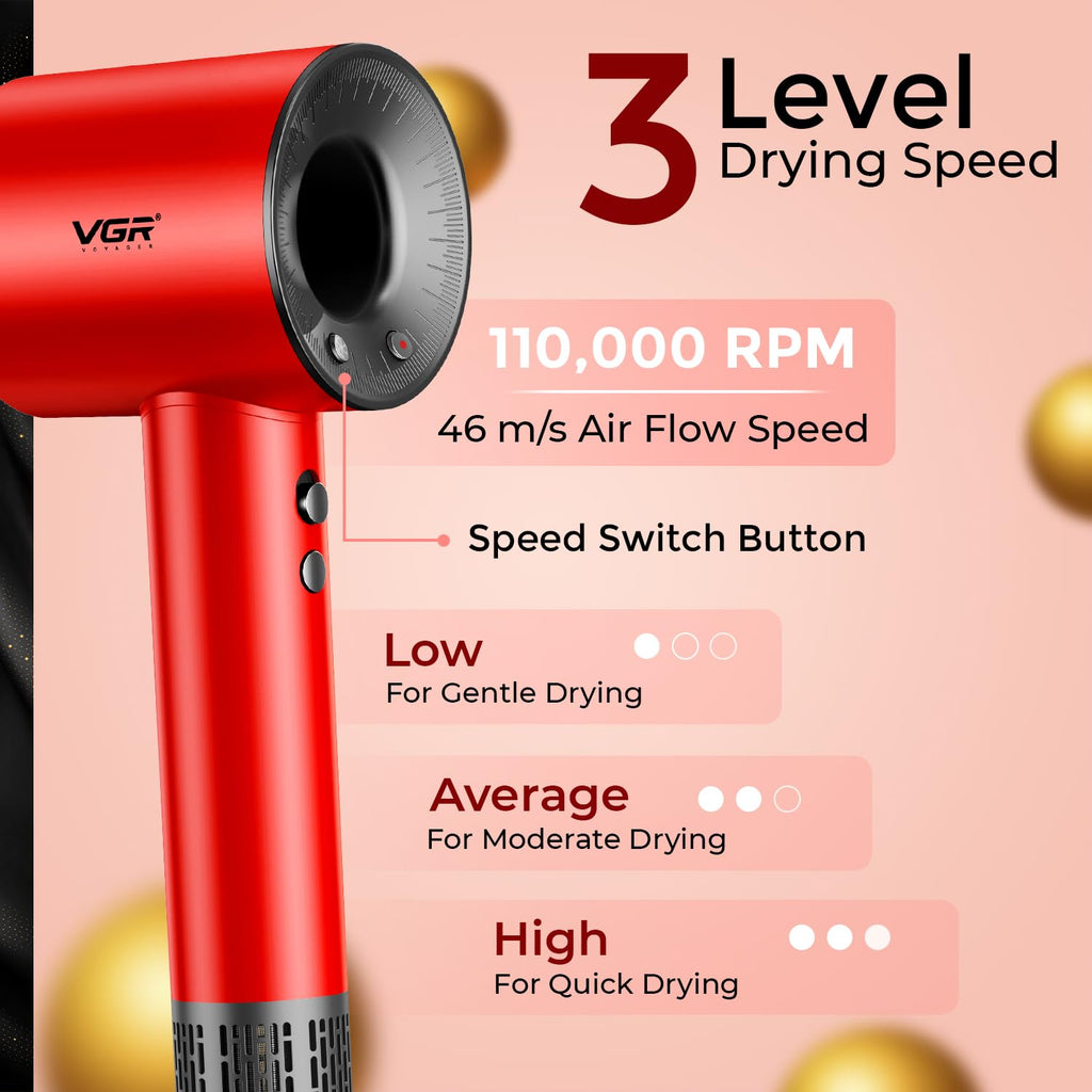 VGR V-445 Professional BLDC Hair Dryer (RED) — Image 6 — VGR