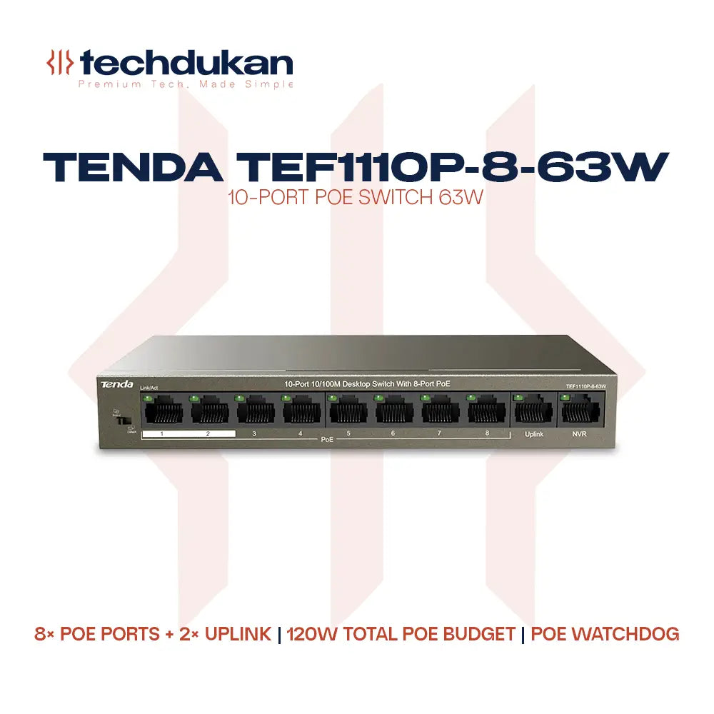 Tenda TEF1110P-8-63W 10-Port PoE Switch 63W