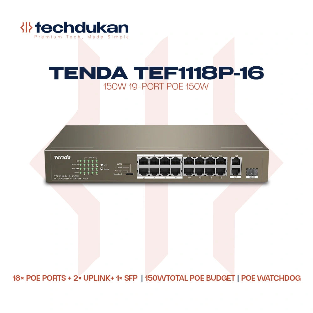 Tenda TEF1118P-16 18-port PoE switch 150W