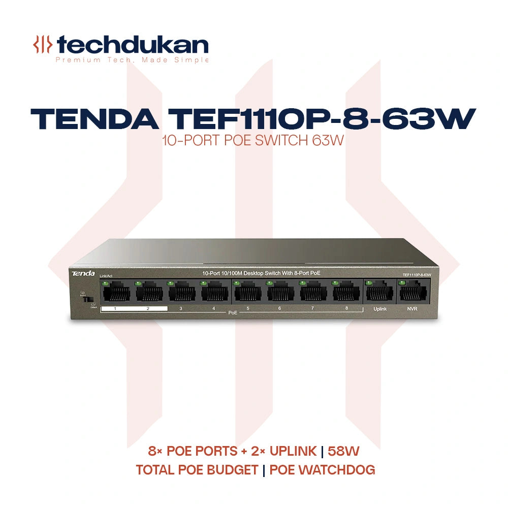 Tenda TEF1110P-8-63W 10-Port PoE Switch 63W