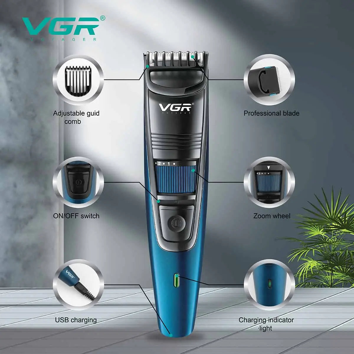 VGR V-052 Professional Beard Trimmer For Men (Blue) — Image 4 — VGR