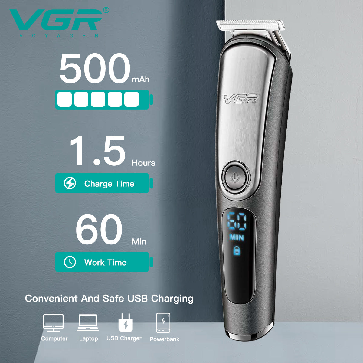 VGR V-105 Professional 5-in-1 Grooming Kit for Men with Led Display,.