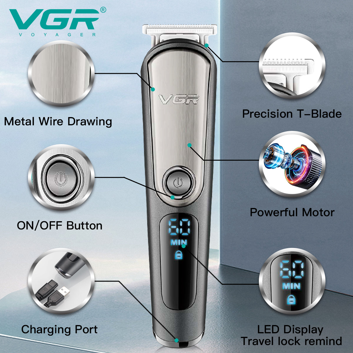 VGR V-105 Professional 5-in-1 Grooming Kit for Men with Led Display,.