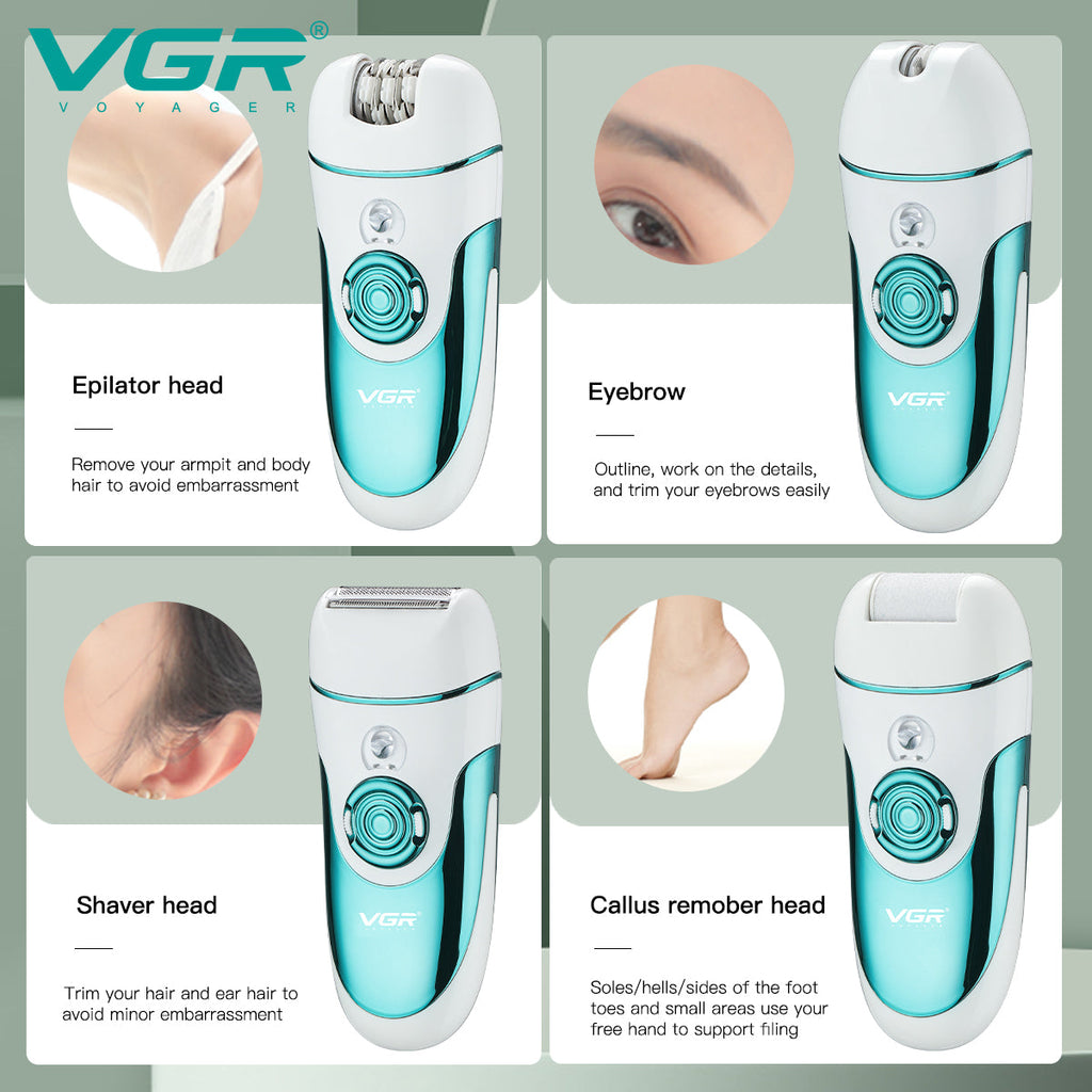 VGR V-700 Cordless Professional 4 in 1 Women Epilator & Shaver for Face, Legs, Underarms & Bikini Area.