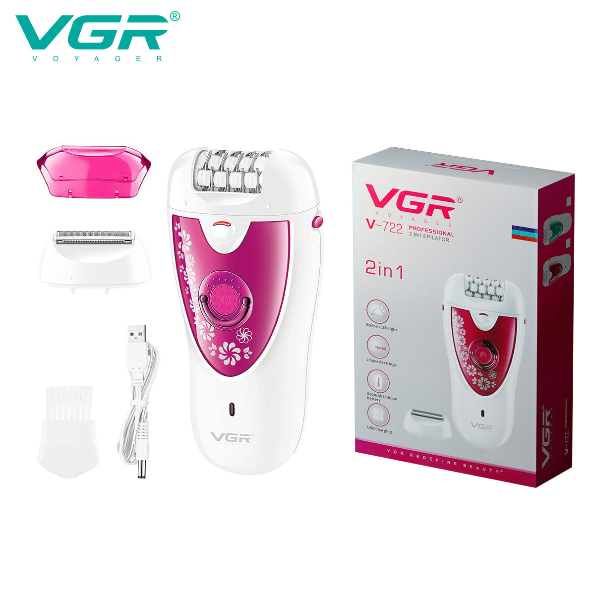 VGR V-722 Professional 2 in 1 Cordless Epilator for Women — Image 2 — VGR