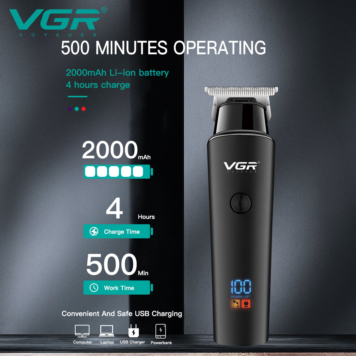 VGR V-937 Professional Cordless Rechargeable Hair Trimmer — Image 4 — VGR