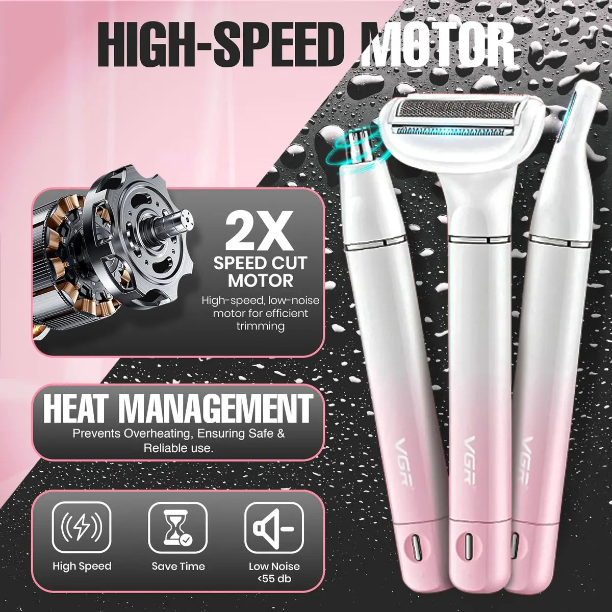 VGR V-611 Professional 3-in-1 Lady Shaver Set (Pink)