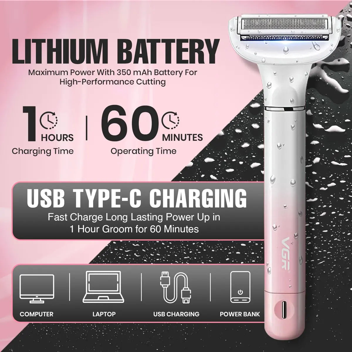 VGR V-611 Professional 3-in-1 Lady Shaver Set (Pink)