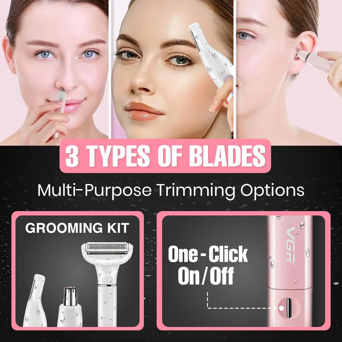 VGR V-611 Professional 3-in-1 Lady Shaver Set (Pink)
