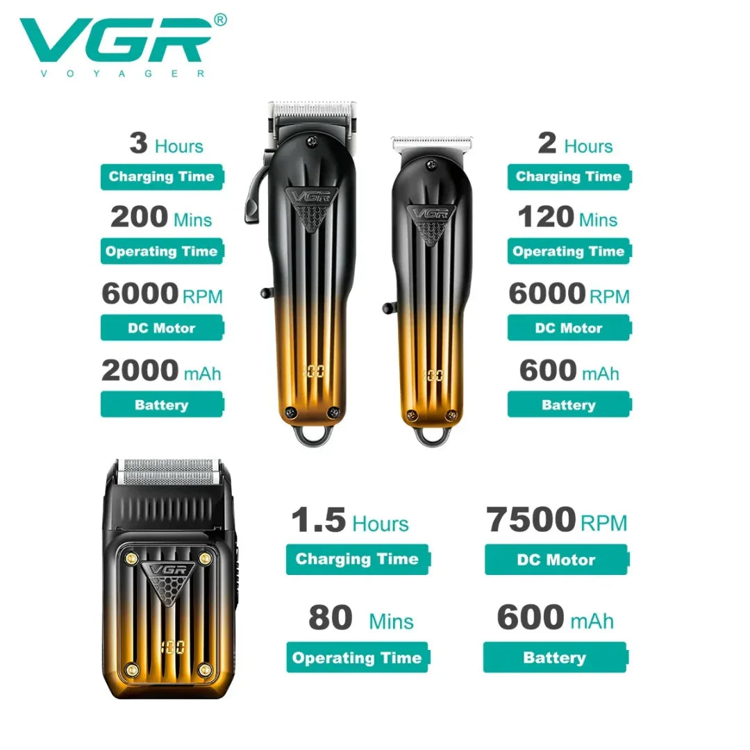 VGR V-644 Professional Barber Hair Cutting Kit 3-in-1 Clipper, Trimmer & Shaver